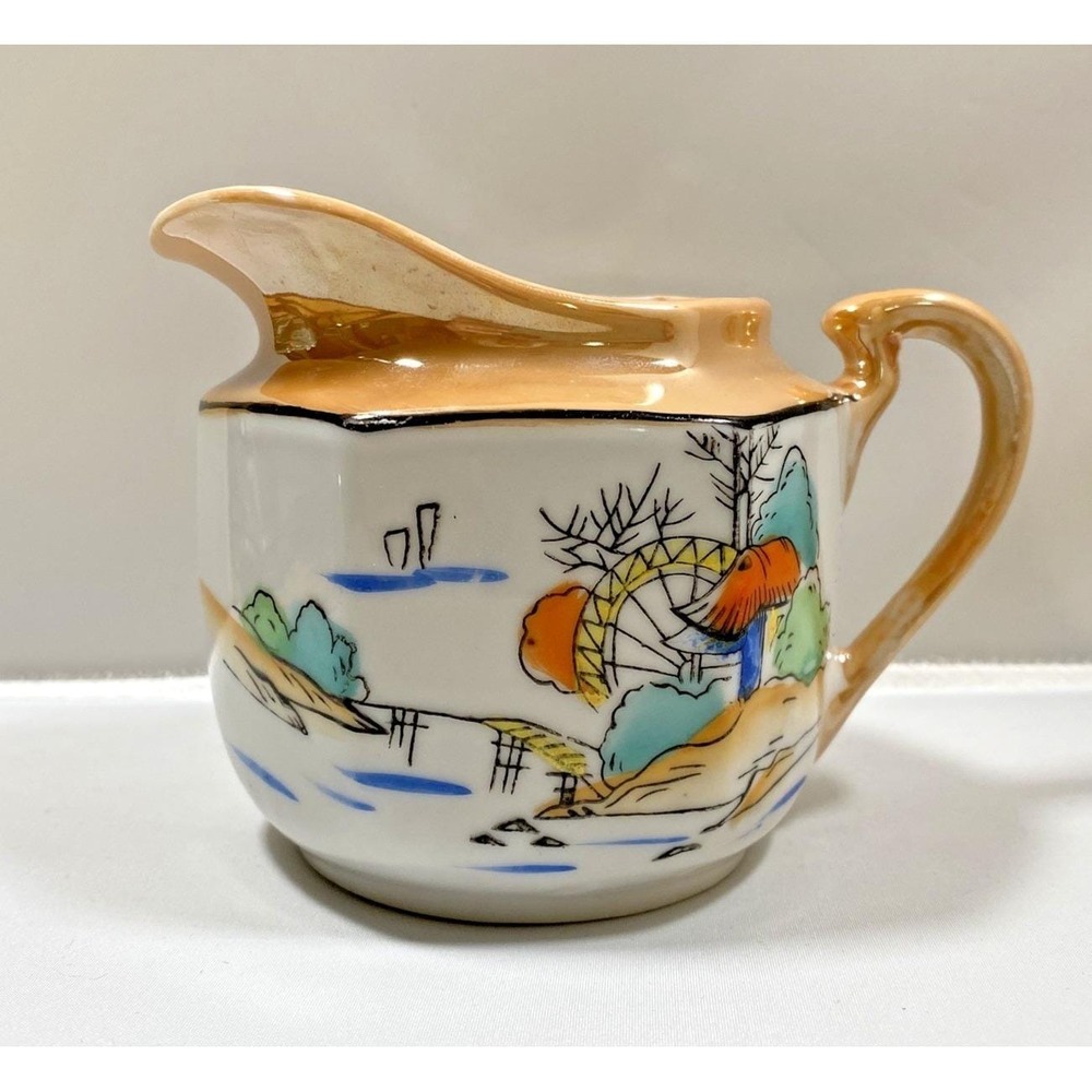 Vintage Hand Painted Japan Luster Lusterware Creamer Scenery